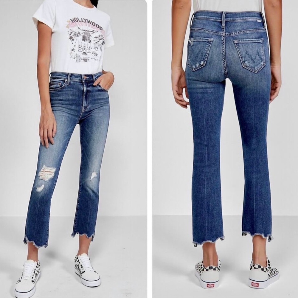 MOTHER The Insider Crop Step Chew Jeans Medium Blue Wash Size 26